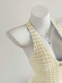 Rafferiza Nouvelle robe courte moulante à col ras-du-cou et dos nu en tricot sexy pour femmes, vêtements d'été en tricot jaune crème pour l'université - Jaune citron - Voir 4