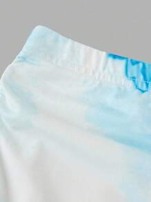 SHEIN 青少年女孩蓝色休闲花卉印花长袖锁眼腰部褶饰紧身连衣裙（含短裙）两件套 - 藍色 - 查看 5