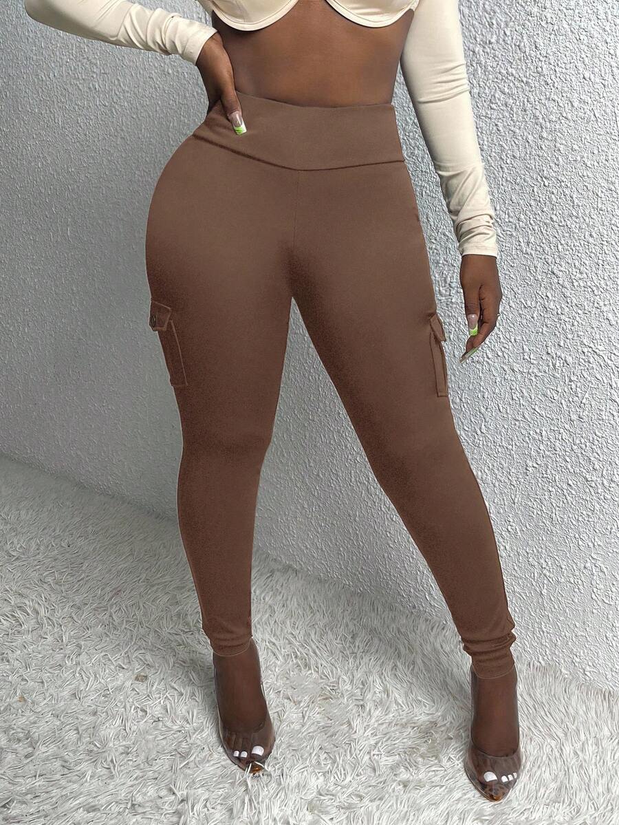 EURMUSE Women's Solid Color Casual Pants - Mocha Brown - View 1