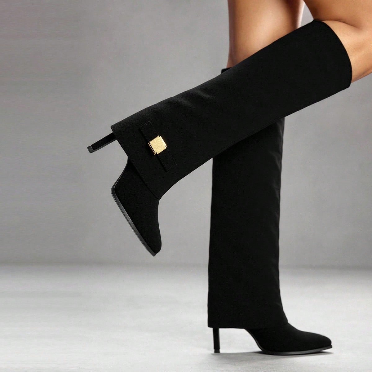 Botas altas por encima de la rodilla con tacón alto y delgado, puntera afilada, botas de montar sexys y de moda para mujeres para Navidad