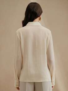 Anewsta Áo dài tay màu be thêu mới dành cho nữ, áo thanh lịch - Màu tím - Xem 2