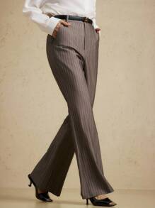 Briarwyn Fall And Winter Clothes Old Money Style Women's Casual Commuter Oblique Pocket Striped Flare Pants,Vintage Clothes Women,Business Casual Woman Work - Coffee Brown - View 5