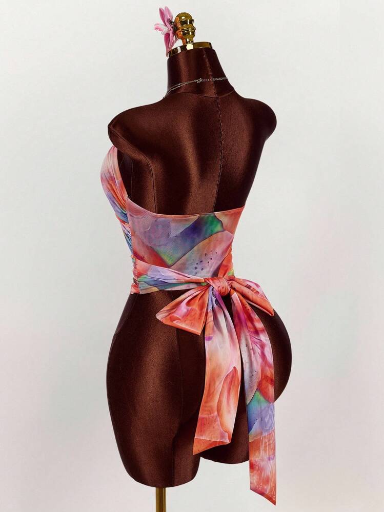 Amplova Top bandeau sin espalda con lazos y colores - Multicolor - Añade 1