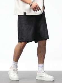 Manfinity Homme Men's Black Casual Denim Shorts, Summer Men Washed Black Denim Shorts Streetwear Men Shorts