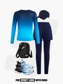 JNSQ Tween Boys Outfit Sets, Children's Autumn/Winter Sports Wear, Boys Slim Fit Gradient Tie-Dye Long Sleeve Crew Neck T-Shirt Paired With Slim Fit 2 In 1 Pants, 2-Piece Sports Suit, Suitable For Autumn/Winter Daily Wear, Outdoor Activities, Holidays, Streetwear, Parties And Leisure - Multicolor - View 2
