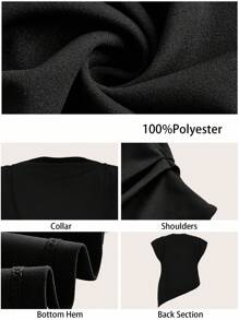 Maija 2025 加大码女式纯色中式立领褶皱不对称下摆垫肩无袖上衣，职业通勤装 - 黑色 - 查看 8