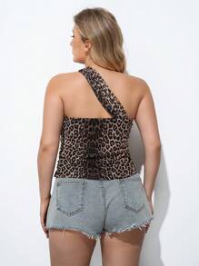 Maija Plus Size Women Leopard Print One Shoulder Top Summer Women Vacation Beach Casual Woman Going Out Tops Boho Office Festival For Rave Hawaii - Multicolor - View 2
