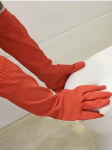 1 件装耐用橡胶清洁手套防水防滑厨房手套可重复使用防护洗碗手套男女园艺烹饪洗涤家居必需品防滑家用橡胶手套红色家居装饰厨房配件 - 紅色 - 查看 5