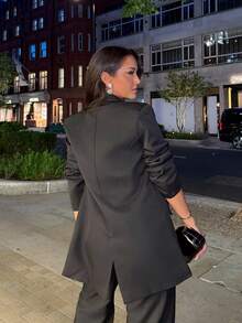 NegzBox Blazer informal de solapa doble botonadura con cuello - Negro - Ver 2