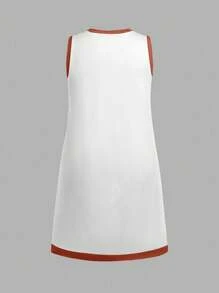 SHEIN EZwear Casual Printed Sleeveless Beach Jumpsuit Dress, Summer New Loose Minimalist Color Block Tank Top Shirt Dress For Women,Casual Dresses For Women Chic Dress