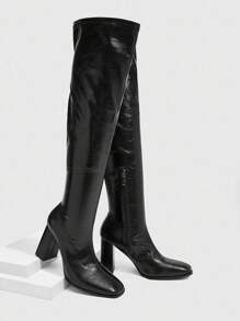 CUCCOO SZL 女式方头粗高跟鞋黑色时尚性感超高过膝靴 - 黑色 - 查看 8