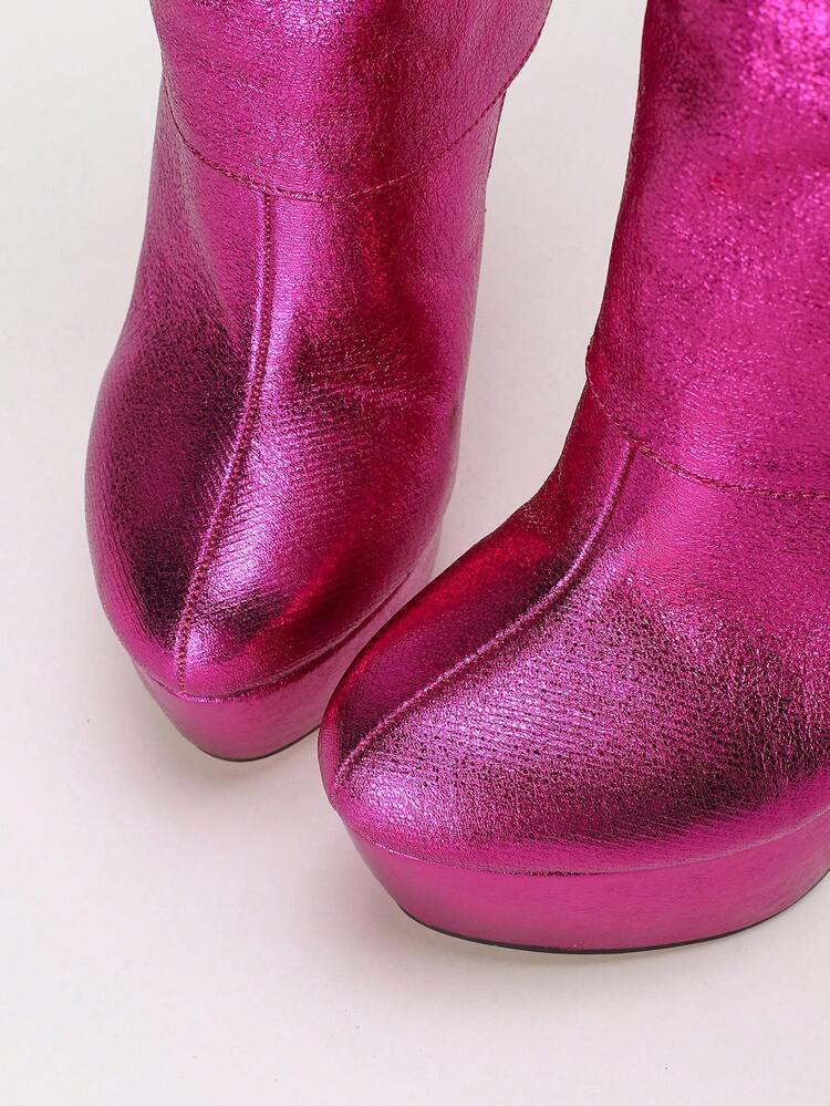 CUCCOO LuxiPop Women's Sexy Fashion Thigh High Boots, Platform Thick Sole High Heel Slip-On Boots, Magenta, Suitable For Halloween, Christmas, Party, Nightclub, Pink