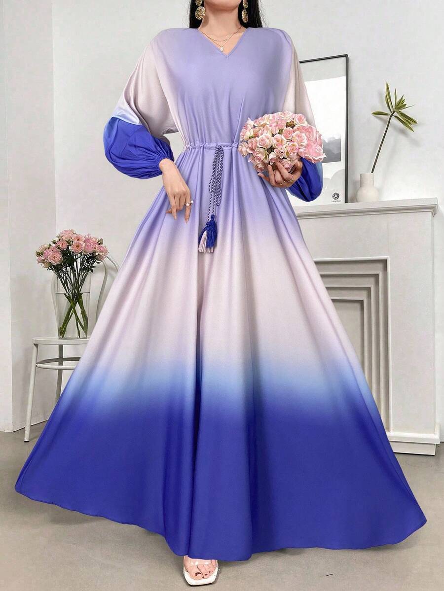 Seusyu Váy cổ chữ V in họa tiết ombre lãng mạn thanh lịch dành cho nữ - Nhiều màu - Xem 1