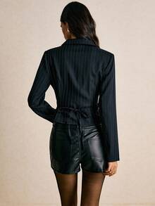 Poéselle Women's Striped Print Front Button Closure Fitted Elegant Long Sleeve Regular Jacket,Premium Fitted Waist Pinstripe Blazer – High-Quality Chic Short Suit Jacket For Women, Holiday & Party Look Autumn Winter Clothes For Women