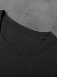 Manfinity Homme 2 件男士休闲宽松短袖 T 恤和抽绳短裤套装 - 黑色 - 查看 5