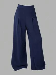 SHEIN Girlism 青少年女孩 2 件套 青少年女孩针织撞色领二合一长袖衬衫和裤子，休闲，都市休闲拼色二合一衬衫和阔腿裤套装女士套装裤子和上衣套装两件套套装女士全套套装女士套装女士裤子套装 - 藍白色 - 查看 6