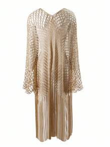 Swim SXY 度假海滩镂空流苏下摆和服罩衫 - 駝色 - 查看 2