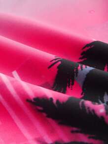 ROMWE MEN Men's Letter & Palm Tree Print Drawstring Waist Casual Swim Trunks - Multicolor - View 6