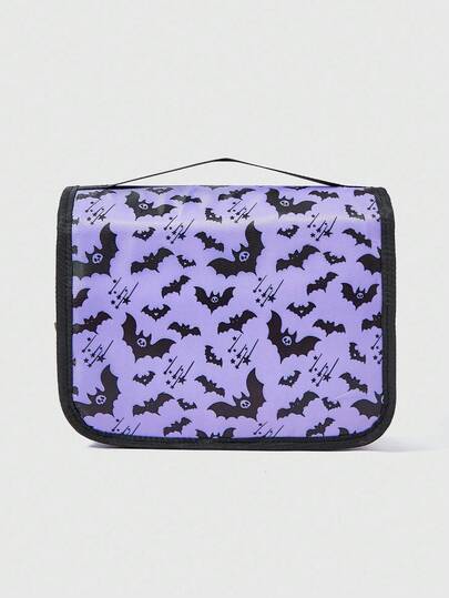 Grunge Punk Organizador de cosméticos portátil con forma de murciélago, bolsa de maquillaje de moda