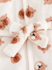 Cozy Pixies Áo choàng lông cừu dày có mũ trùm đầu họa tiết gấu hoạt hình 3D cho bé trai kèm dây rút - Nhiều màu - Xem 5