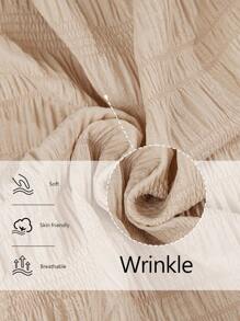 LanaWest 女式宽松纹理面料前部细节后部抽绳设计裤子，卡其色 - 卡其色 - 查看 7