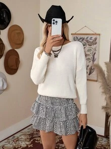 LanaWest 纯色镂空扭纹针织毛衣，休闲适合聚会、居家、工作