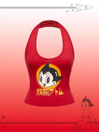 Astro Boy X ROMWE Top de tirantes con estampado de figura de dibujos animados, estilo Y2K para mujer