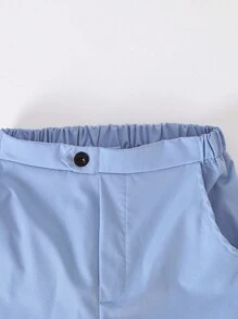 SHEIN 2pcs Tween Boys' Slim Fit Wedding/Formal Event Piano Performance Vest & Pants Suit Set, Spring/Summer, School, Campus, College Fall Winter - Blue - View 5