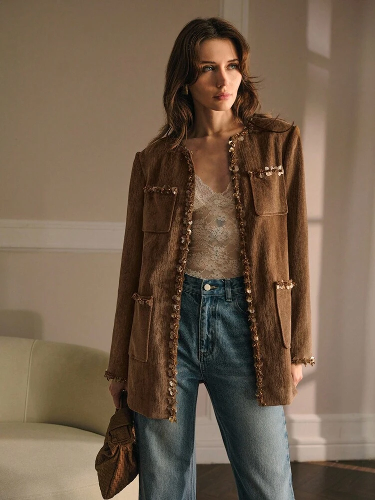 CONTRAST TRIM POCKET COAT