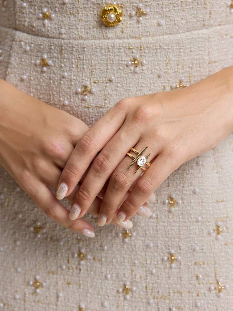 18K GOLD PLATED ELEGANT GEOMETRIC CURVED DECORATIVE RING