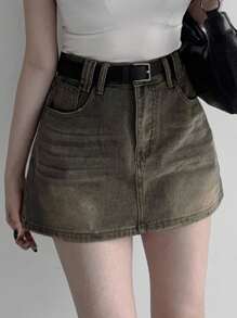 DAZY 复古美式牛仔高腰A字迷你裙，新款牛仔裙