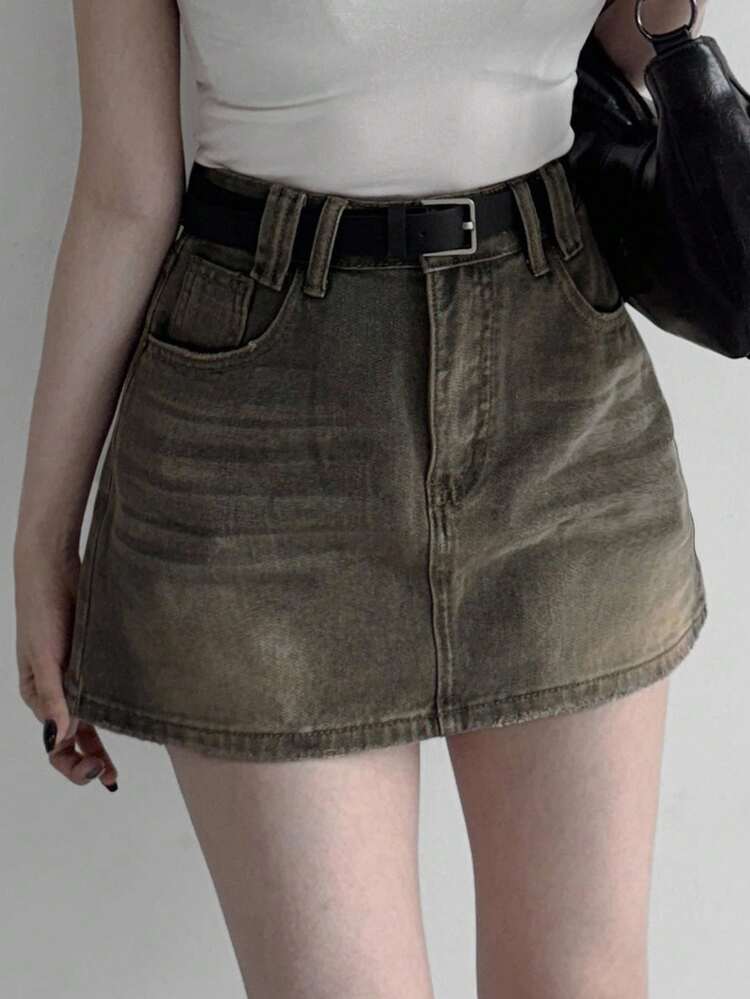 Vintage American Style Denim High Waist A-Line Mini Skirt, New Arrival Jeans Skirt