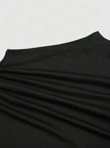 Sweetra Maglietta casual a maniche lunghe, slim fit, comoda, con collo a giro, tinta unita, per donne taglie forti - Bianco e nero - Visualizzare 7