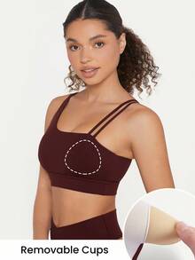 GLOWMODE FeatherFit™ Asymmetric Strap Sports Bra - Burgundy - View 4