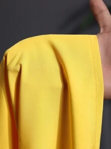 Slaydiva 两件套加大码女式西式休闲纯色深V领长袖上衣和长裤套装 - 黃色 - 查看 9