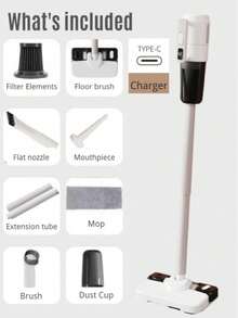 SHEIN Cordless Vacuum Cleaner, 2000mAh Large Capacity Battery, Powerful Vacuum Cleaner, 20-30 Minutes Running Time,Vacuum Cleaner, Suitable For Home Use, Rechargeable Cordless Vacuum Cleaner For Hardwood Floors, Carpets, Pet Hair