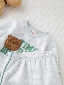 Cozy Pixies 2 件套男婴卡通熊图案针织柔软圆领长袖套头衫和松紧腰裤套装 - 彩色 - 查看 6