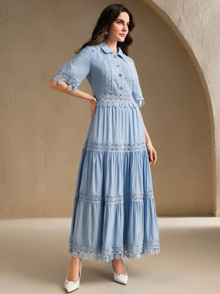 Elegant Milk Silk Embroidered Long Sleeve Women Dress