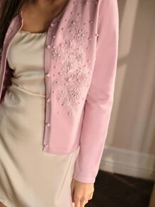 MOTF PREMIUM EMBROIDERY & FAUX PEARL DETAIL CARDIGAN KNIT PULLOVER FALL WINTER SWEATER