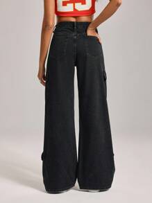 SHEIN Tall 女士休闲水洗阔腿工装牛仔裤