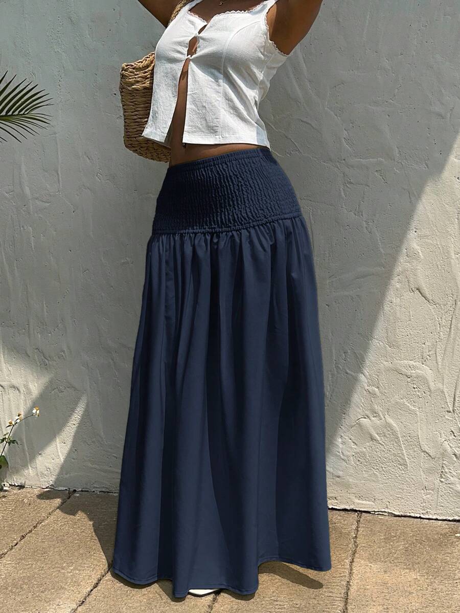 SHEIN EZwear Women's Casual Navy Blue Knotted Waist Skirt