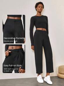 GLOWMODE 28 英寸百搭抗皱弹力小巧易穿脱工作裤，带侧袋，日常休闲办公