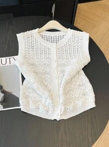 Franclia Women's All-Match Hollow Out Fashionable Minimalist Versatile Commuting Vacation Cardigan Sweater Vest