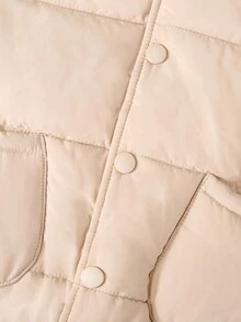 Young Boys Solid Color Minimalist Everyday Padded Coat, Long Sleeve Fall Winter - Apricot - View 4