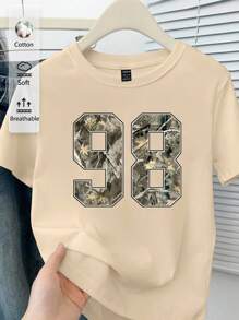 Attitoon Casual Minimalist 98 Branch Print Round Neck Short Sleeve Loose T-Shirt For Women, Suitable For Summer