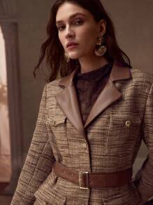 PREMIUM BELTED BUTTON UP JACKET - Khaki - View 2