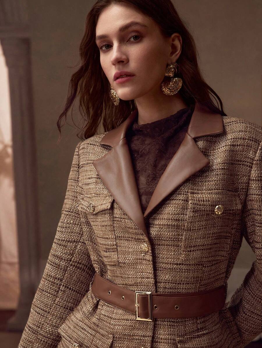 PREMIUM BELTED BUTTON UP JACKET - Khaki - View 2
