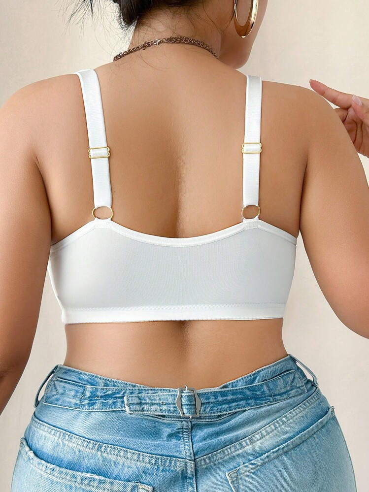 SHEIN 1 件前扣刺绣加大码无钢圈文胸 - 白色 - 查看 2