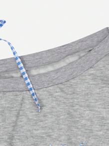 Teenager (Girl) Casual Korean Style Loose Bowknot Letter Print Stand Collar Sweatshirt, Back To School, Versatile