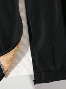 SHEIN Tween Boy Thermal Lined Zip-Up Baseball Jacket, Can Be Worn With Halloween Sweatshirt, Fall Sweatshirt, Shirt, Jogger Pants, Suitable For Commuting, School, Casual, Sports, Autumn/Winter